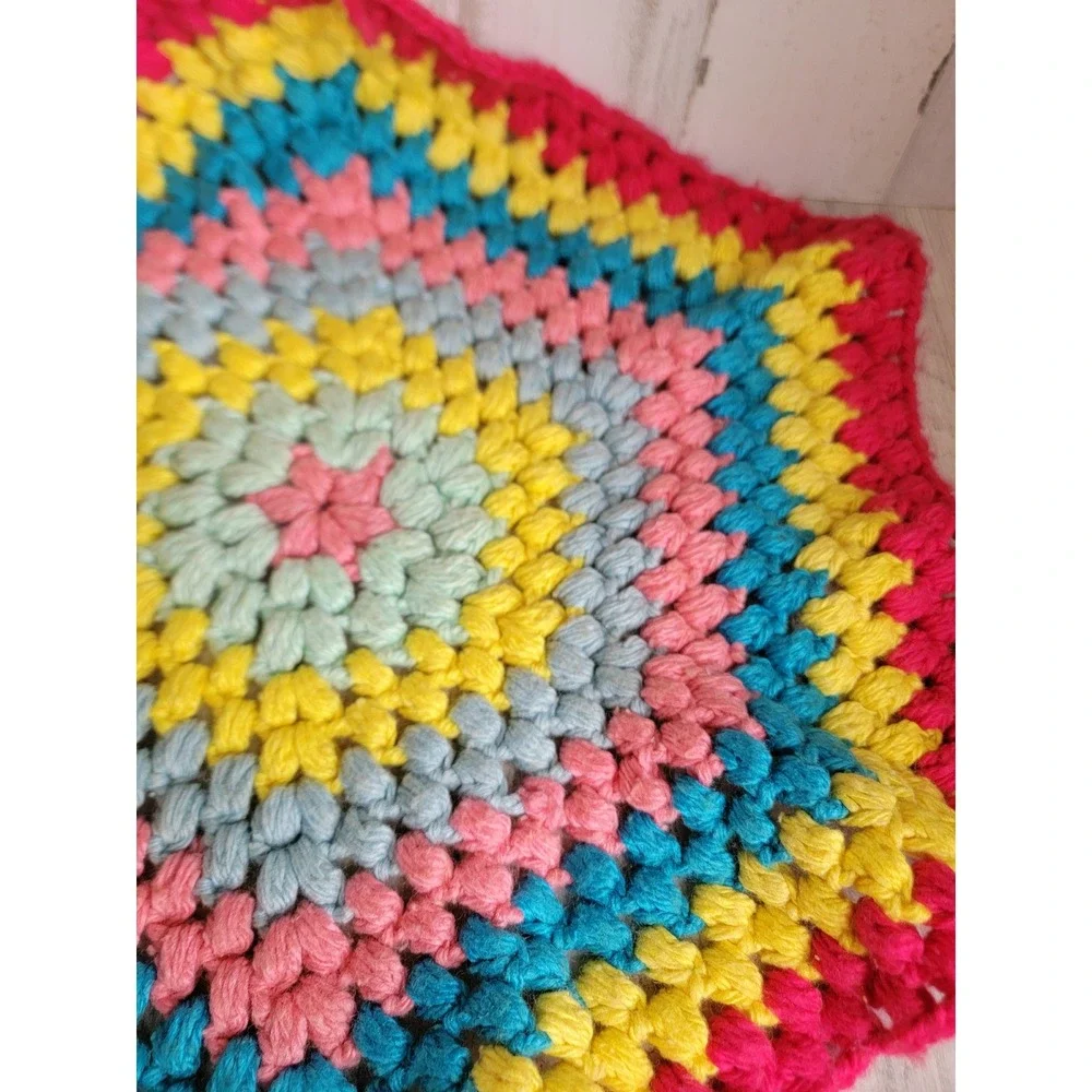 Vintage crochet‎ rainbow colorful dolly small table runner plush home decor